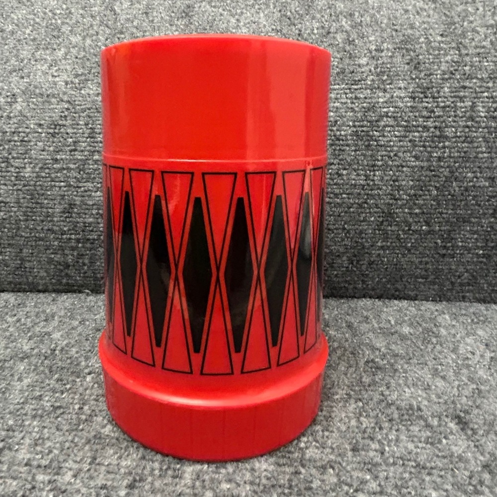 Vintage Thermos Red Black Geometric Diamond Vacuum Bottle 73A63 KingSeeley 6.5in